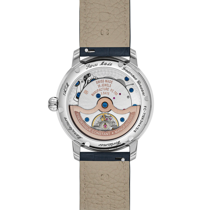 Montre Frederique Constant Classic Worldtimer automatique en acier inoxydable bracelet cuir 40 mm FC-719BLW3H6