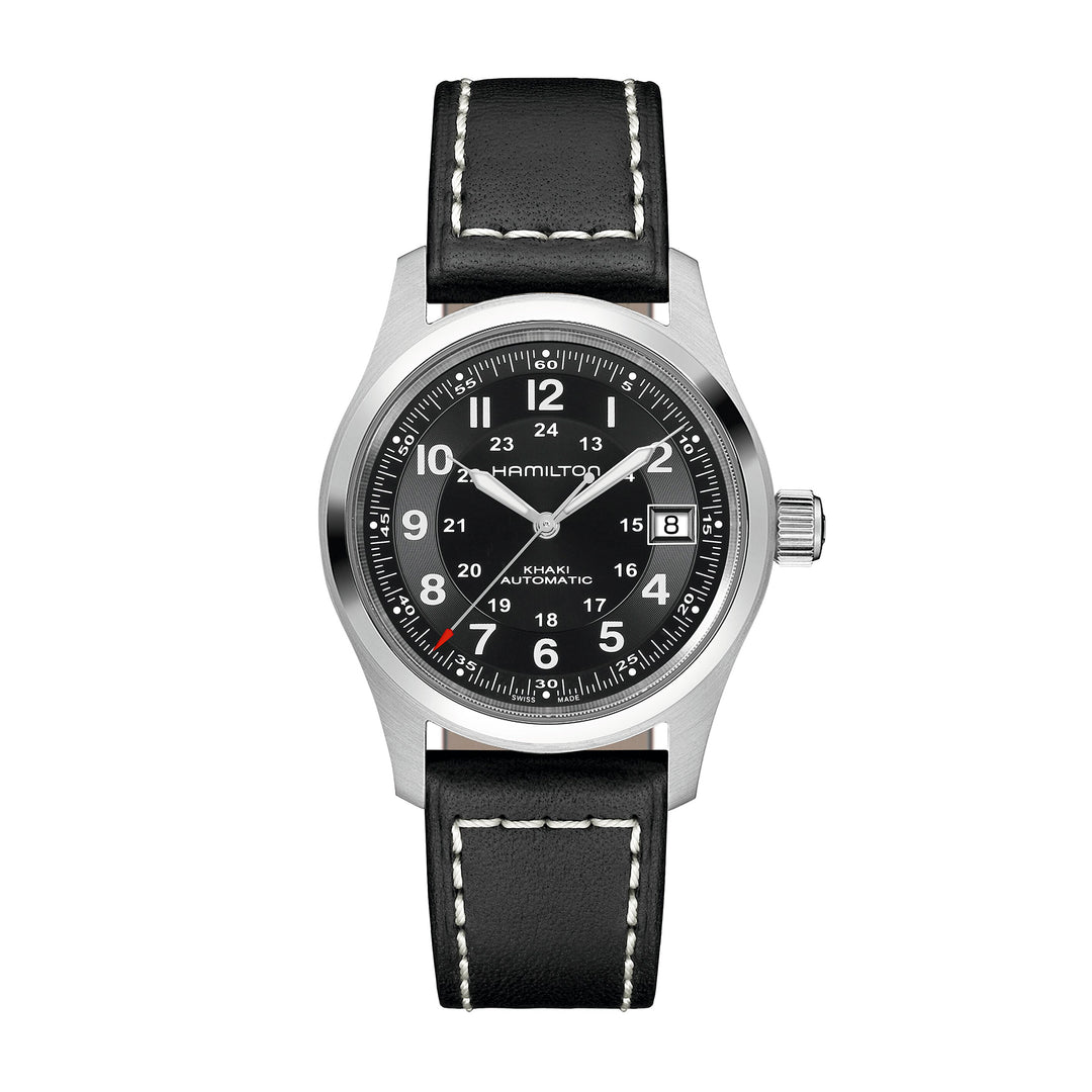 Montre Hamilton Khaki Field Auto en acier inoxydable bracelet cuir 38 mm H70455733