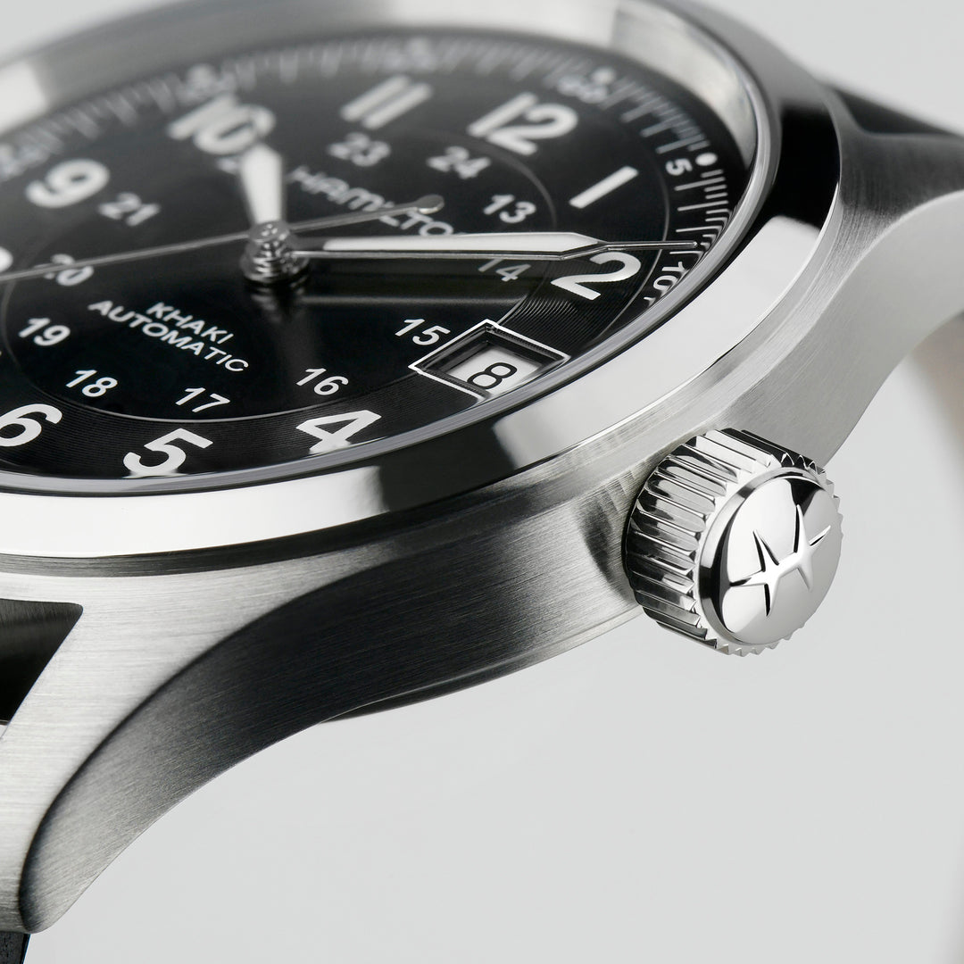 Montre Hamilton Khaki Field Auto en acier inoxydable bracelet cuir 38 mm H70455733
