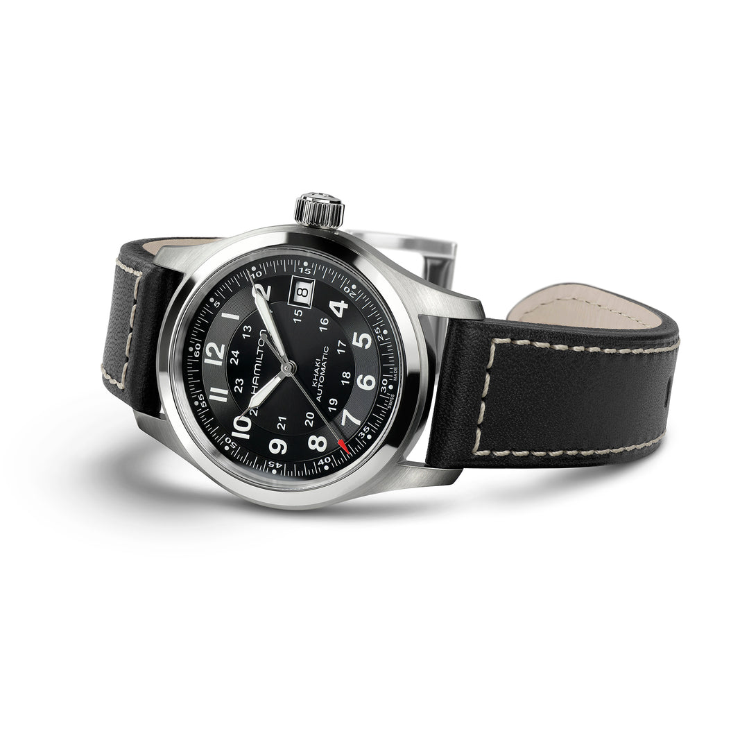 Montre Hamilton Khaki Field Auto en acier inoxydable bracelet cuir 38 mm H70455733