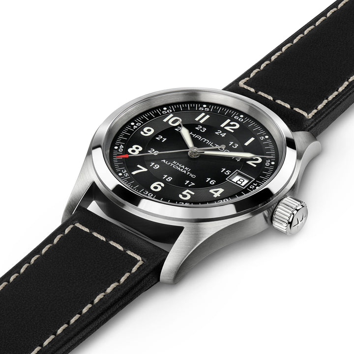 Montre Hamilton Khaki Field Auto en acier inoxydable bracelet cuir 38 mm H70455733