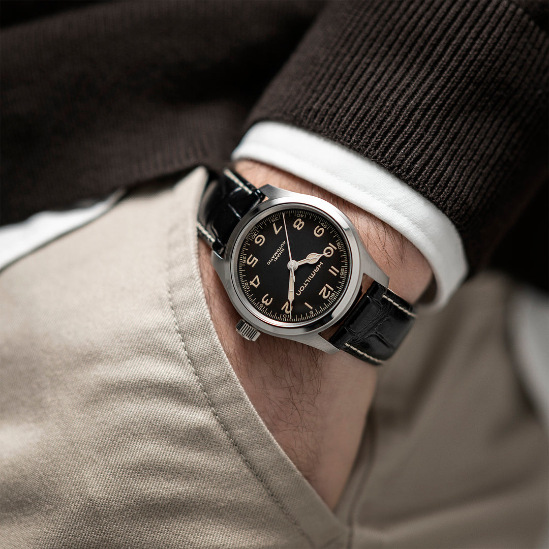 Montre Hamilton Khaki Field Murph automatique en acier inoxydable bracelet cuir 38 mm H70405730
