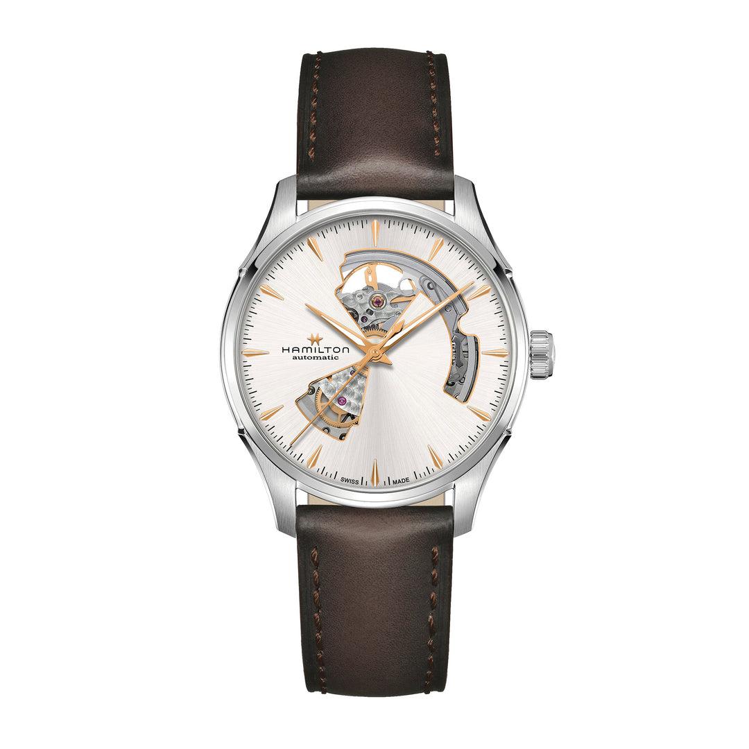 Montre Hamilton Jazzmaster Open Heart Automatic en acier inoxydable bracelet cuir 40 mm H32675551