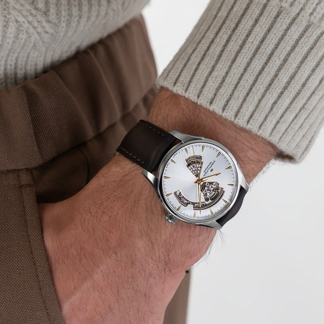 Montre Hamilton Jazzmaster Open Heart Automatic en acier inoxydable bracelet cuir 40 mm H32675551