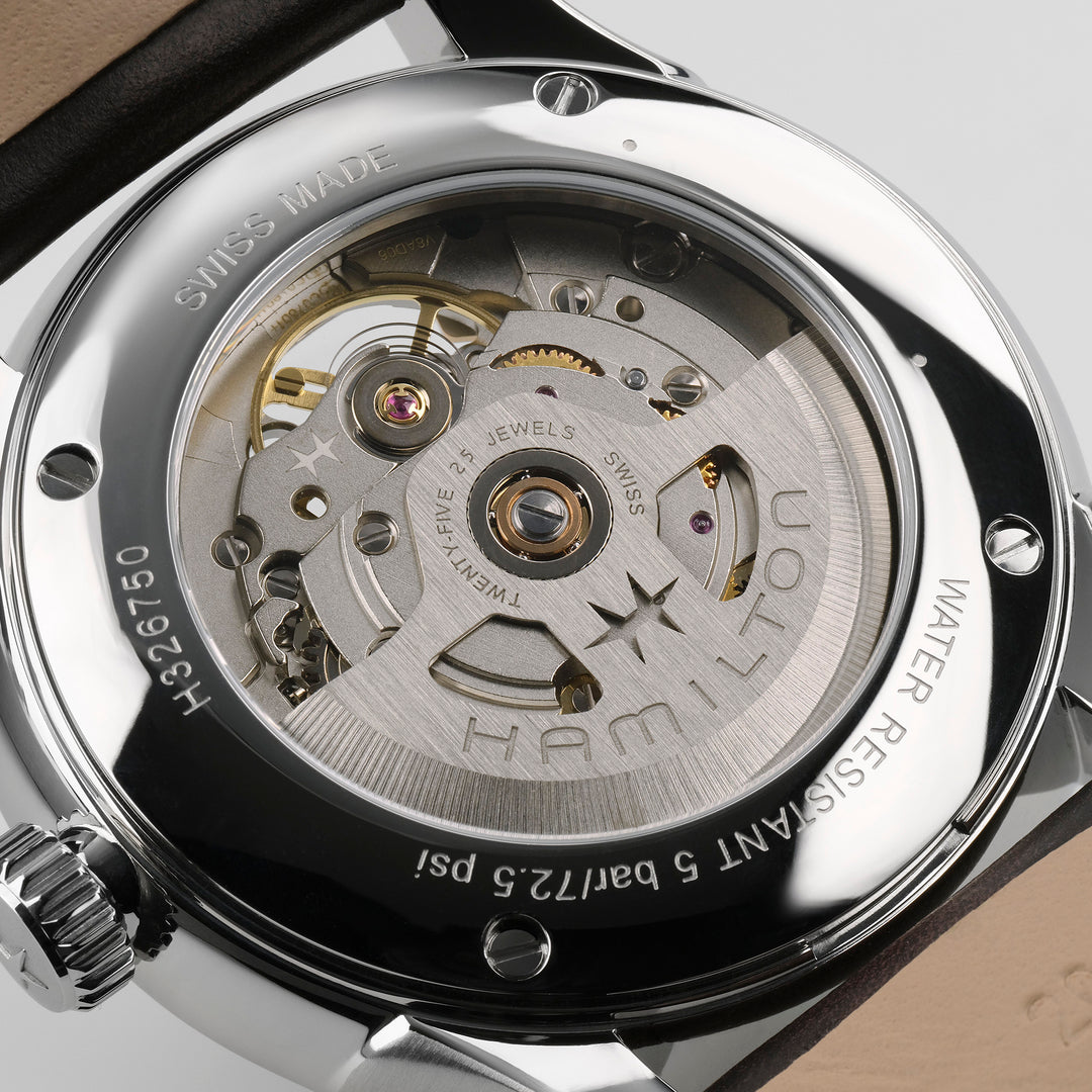 Montre Hamilton Jazzmaster Open Heart Automatic en acier inoxydable bracelet cuir 40 mm H32675551