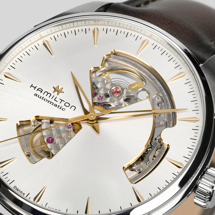 Montre Hamilton Jazzmaster Open Heart Automatic en acier inoxydable bracelet cuir 40 mm H32675551