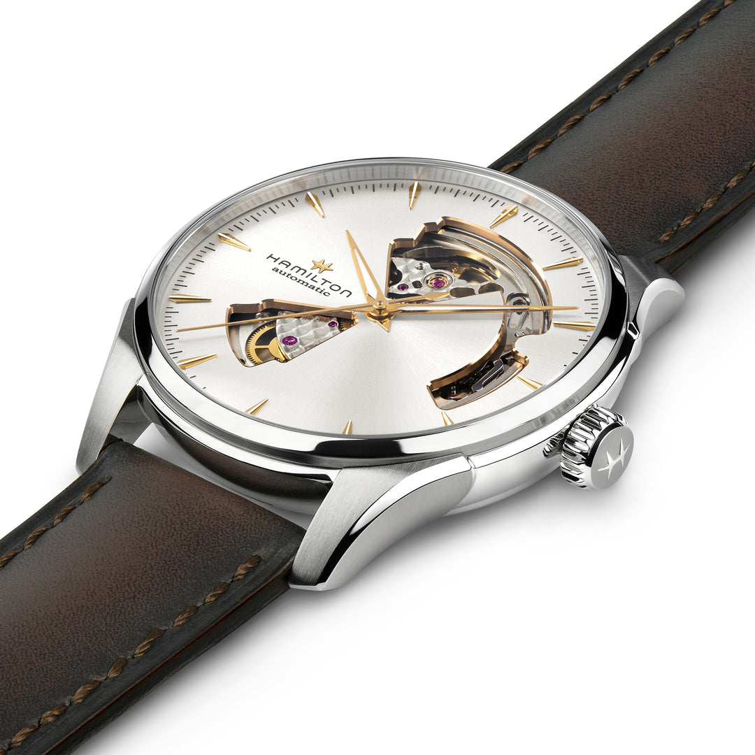 Montre Hamilton Jazzmaster Open Heart Automatic en acier inoxydable bracelet cuir 40 mm H32675551