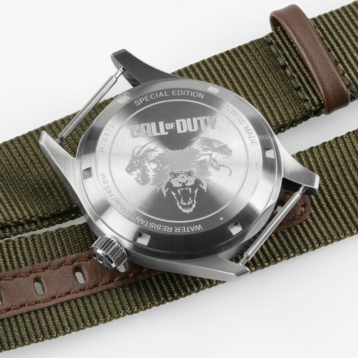 Hamilton Khaki Field Auto Call of Duty automatic stainless steel watch with fabric strap, 38 mm, H70475930