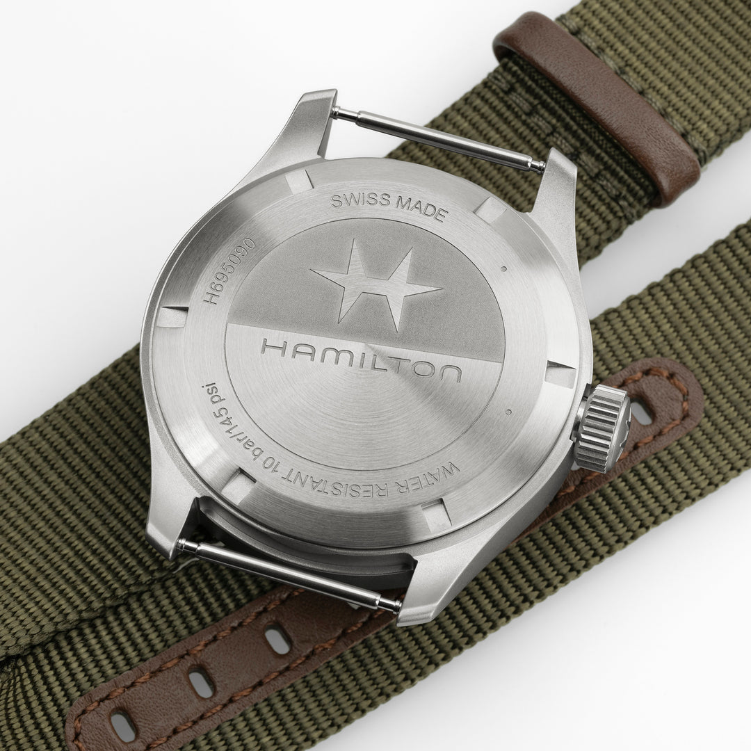 Hamilton Khaki Field Mechanical Power Reserve manual-winding stainless steel watch with fabric strap, 40 mm, H69509930