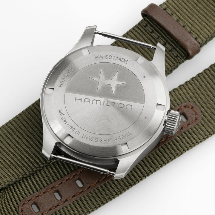 Hamilton Khaki Field Mechanical Power Reserve manual-winding stainless steel watch with fabric strap, 40 mm, H69509930