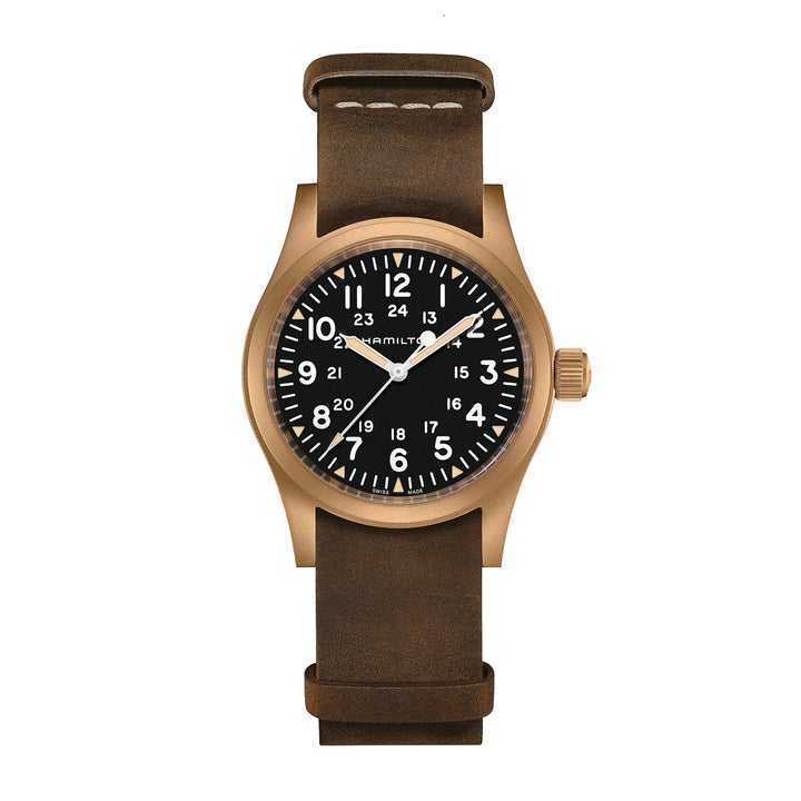 Montre Hamilton Khaki Field Mechanical Bronze à remontage manuel en bronze bracelet cuir 38 mm H69459530