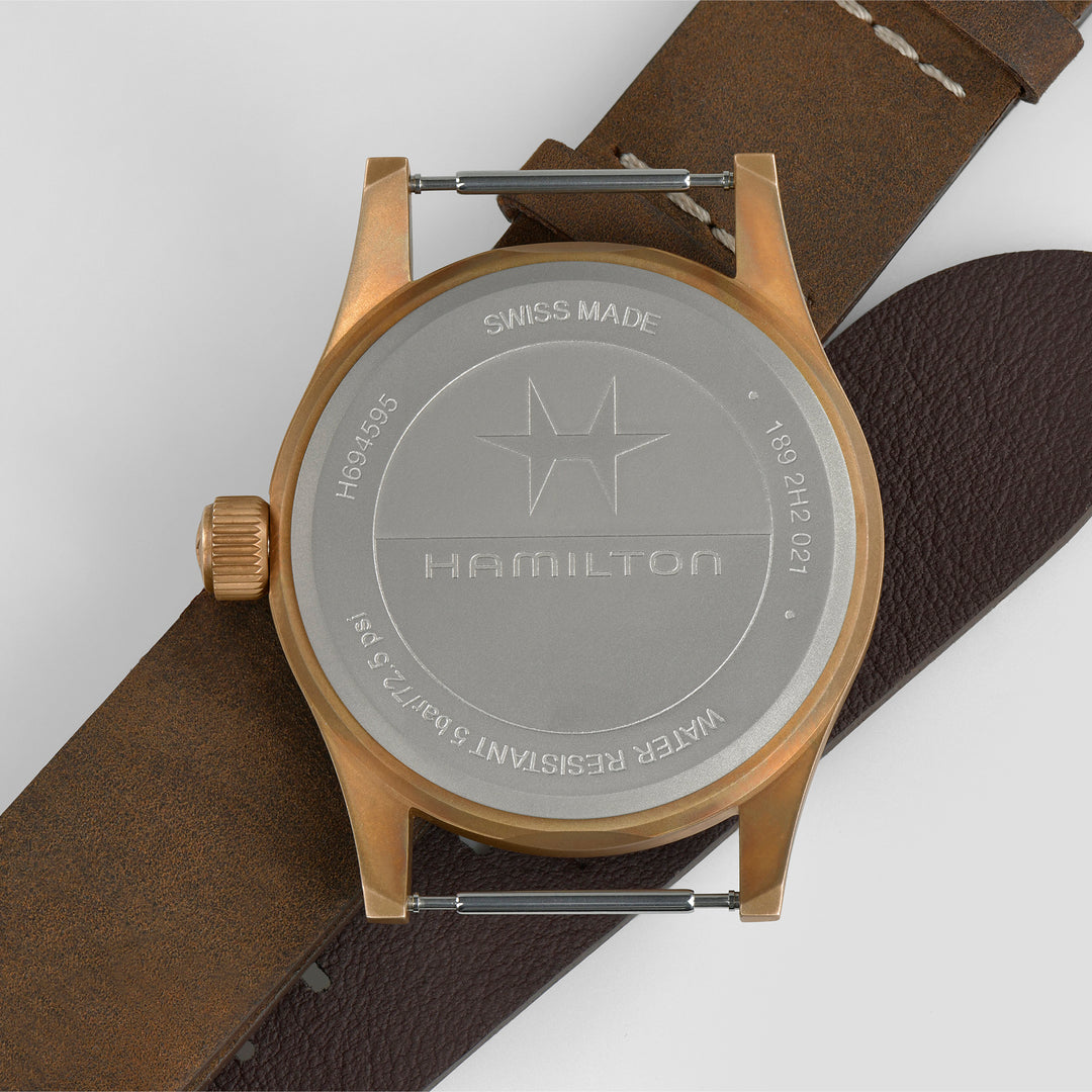 Montre Hamilton Khaki Field Mechanical Bronze à remontage manuel en bronze bracelet cuir 38 mm H69459530