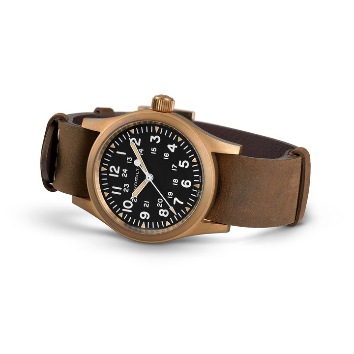 Montre Hamilton Khaki Field Mechanical Bronze à remontage manuel en bronze bracelet cuir 38 mm H69459530