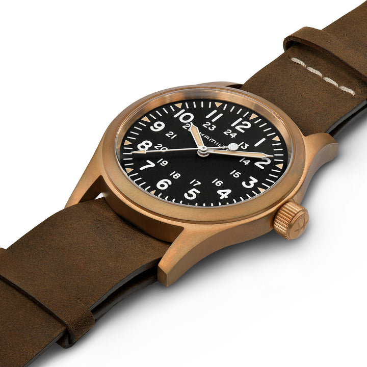 Montre Hamilton Khaki Field Mechanical Bronze à remontage manuel en bronze bracelet cuir 38 mm H69459530