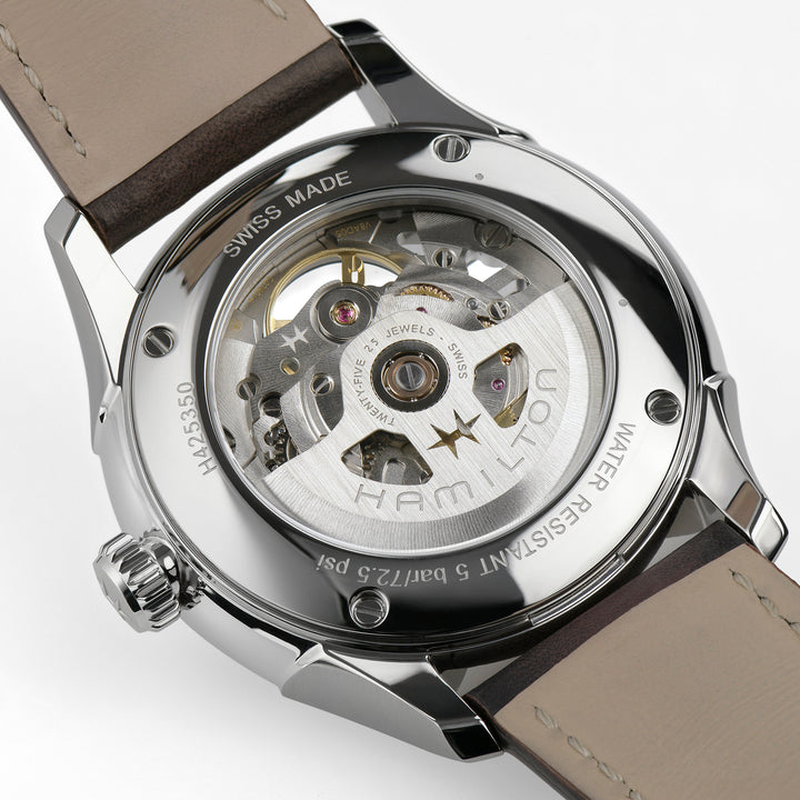 Montre Hamilton Jazzmaster Skeleton Auto automatique en acier inoxydable bracelet cuir 40 mm H42535560
