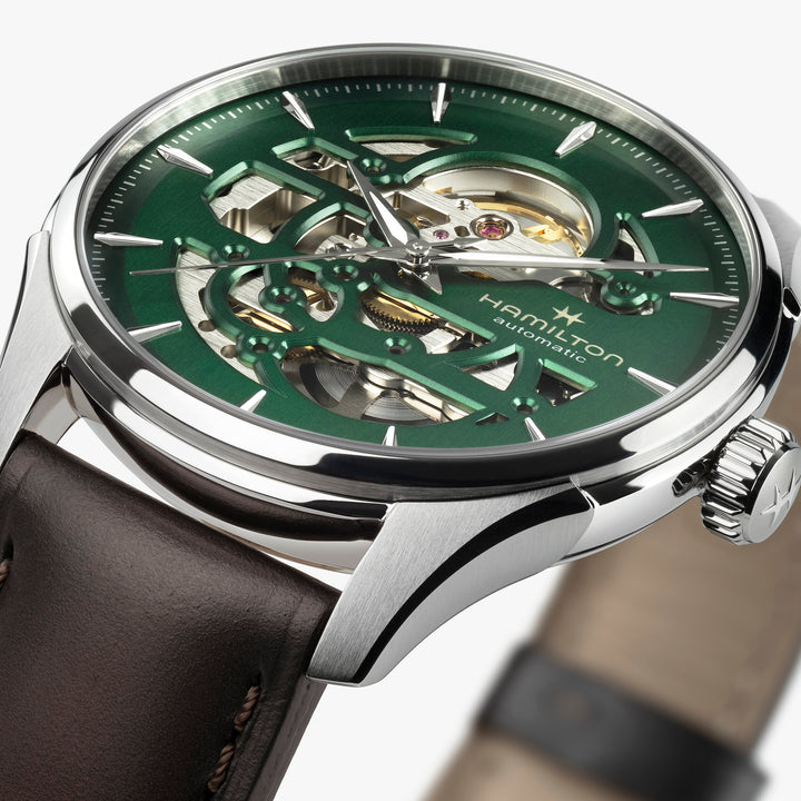 Montre Hamilton Jazzmaster Skeleton Auto automatique en acier inoxydable bracelet cuir 40 mm H42535560