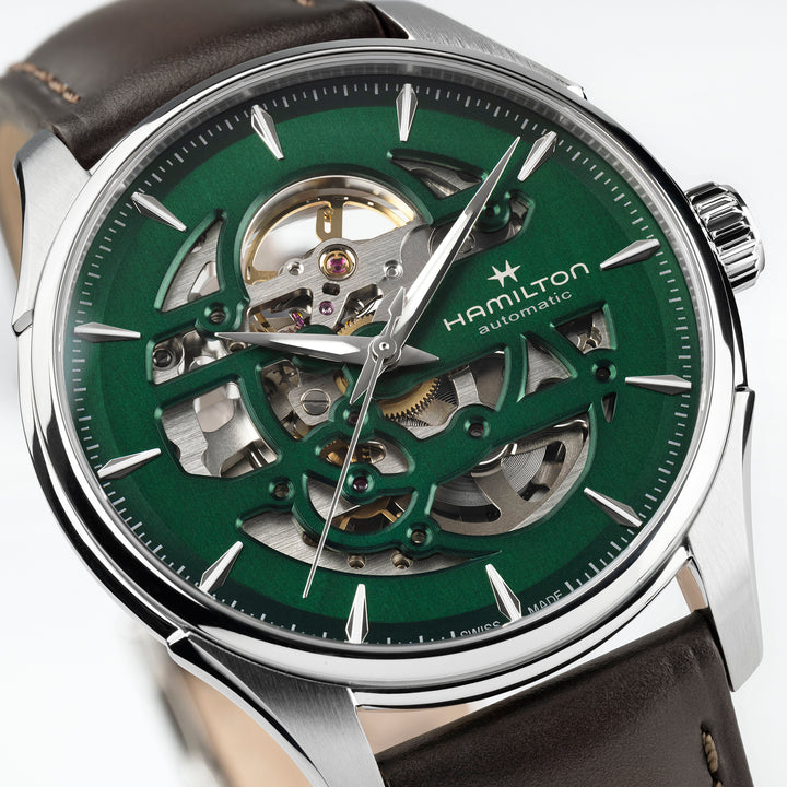 Montre Hamilton Jazzmaster Skeleton Auto automatique en acier inoxydable bracelet cuir 40 mm H42535560