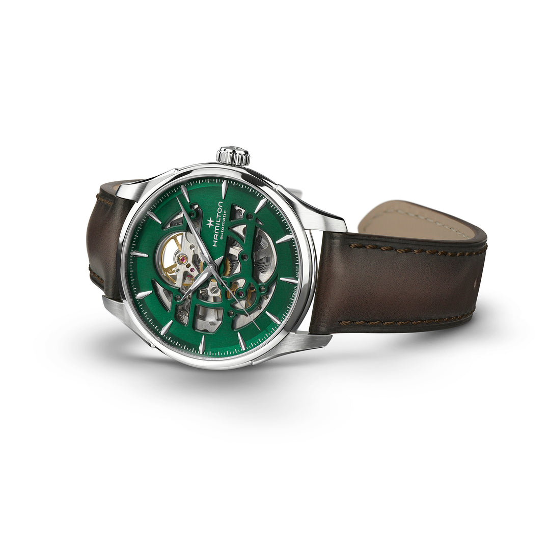 Montre Hamilton Jazzmaster Skeleton Auto automatique en acier inoxydable bracelet cuir 40 mm H42535560