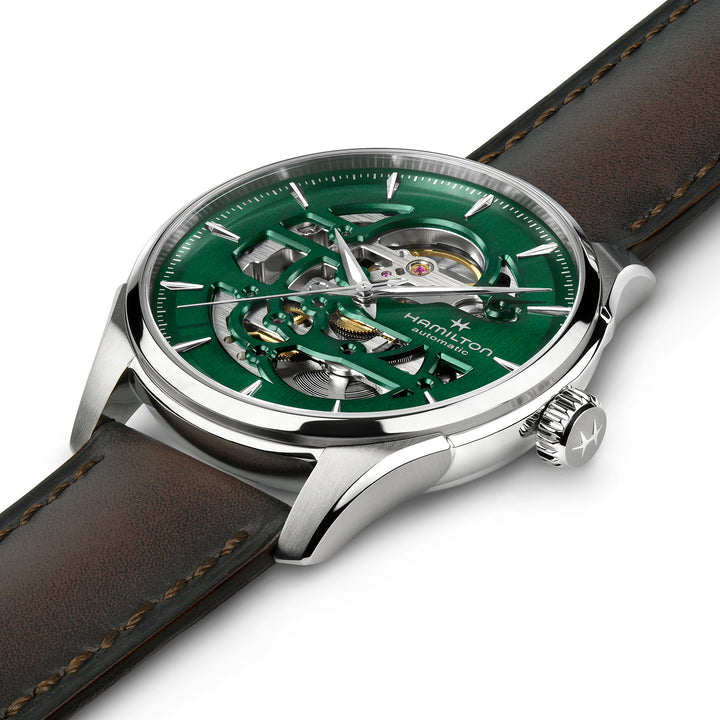 Montre Hamilton Jazzmaster Skeleton Auto automatique en acier inoxydable bracelet cuir 40 mm H42535560