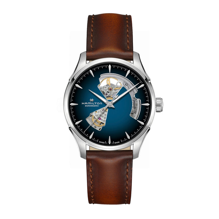 Montre Hamilton Jazzmaster Open Heart Auto automatique en acier inoxydable bracelet cuir 40 mm H32675540
