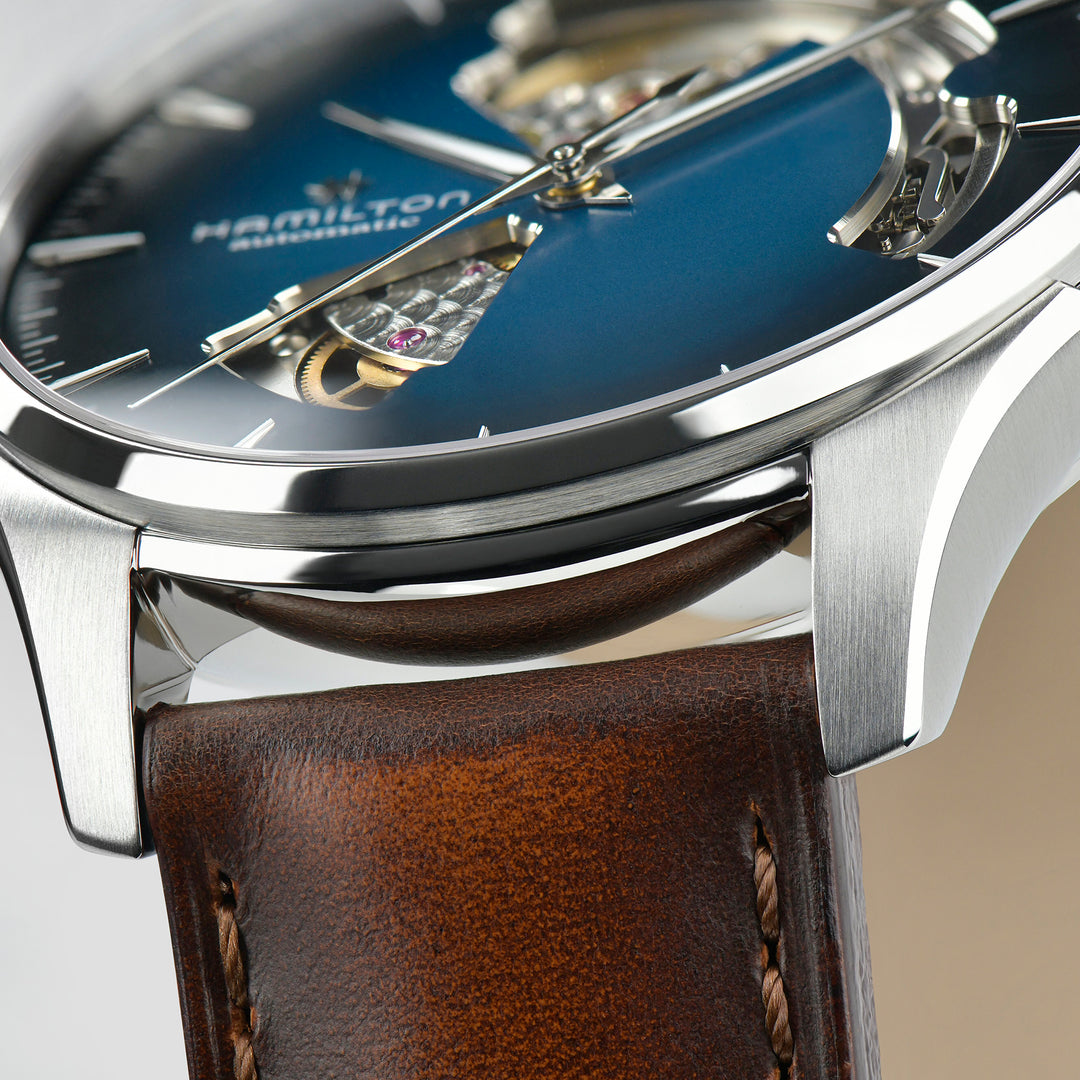 Montre Hamilton Jazzmaster Open Heart Auto automatique en acier inoxydable bracelet cuir 40 mm H32675540