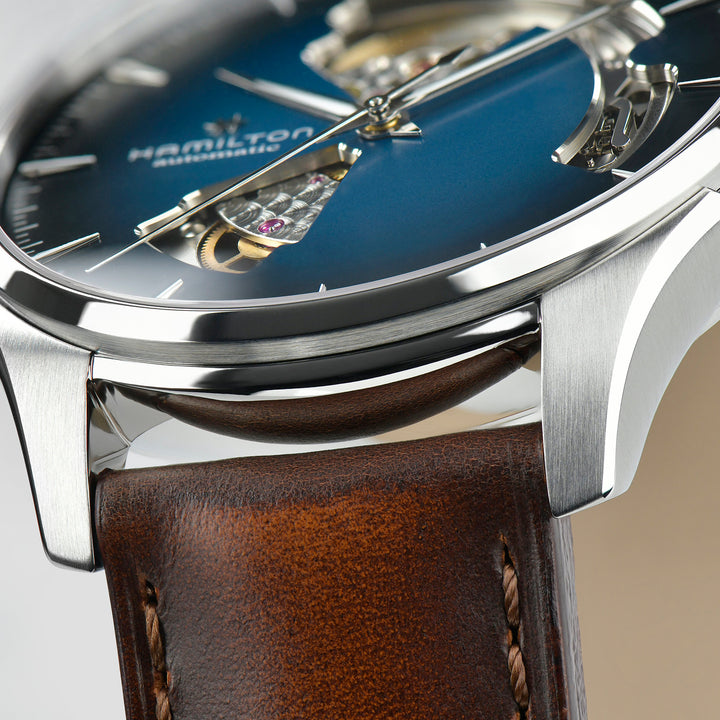 Montre Hamilton Jazzmaster Open Heart Auto automatique en acier inoxydable bracelet cuir 40 mm H32675540