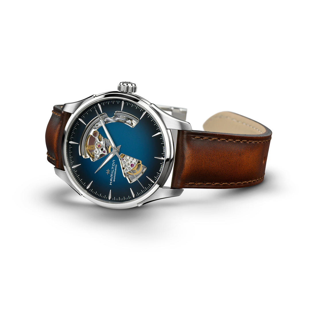 Montre Hamilton Jazzmaster Open Heart Auto automatique en acier inoxydable bracelet cuir 40 mm H32675540
