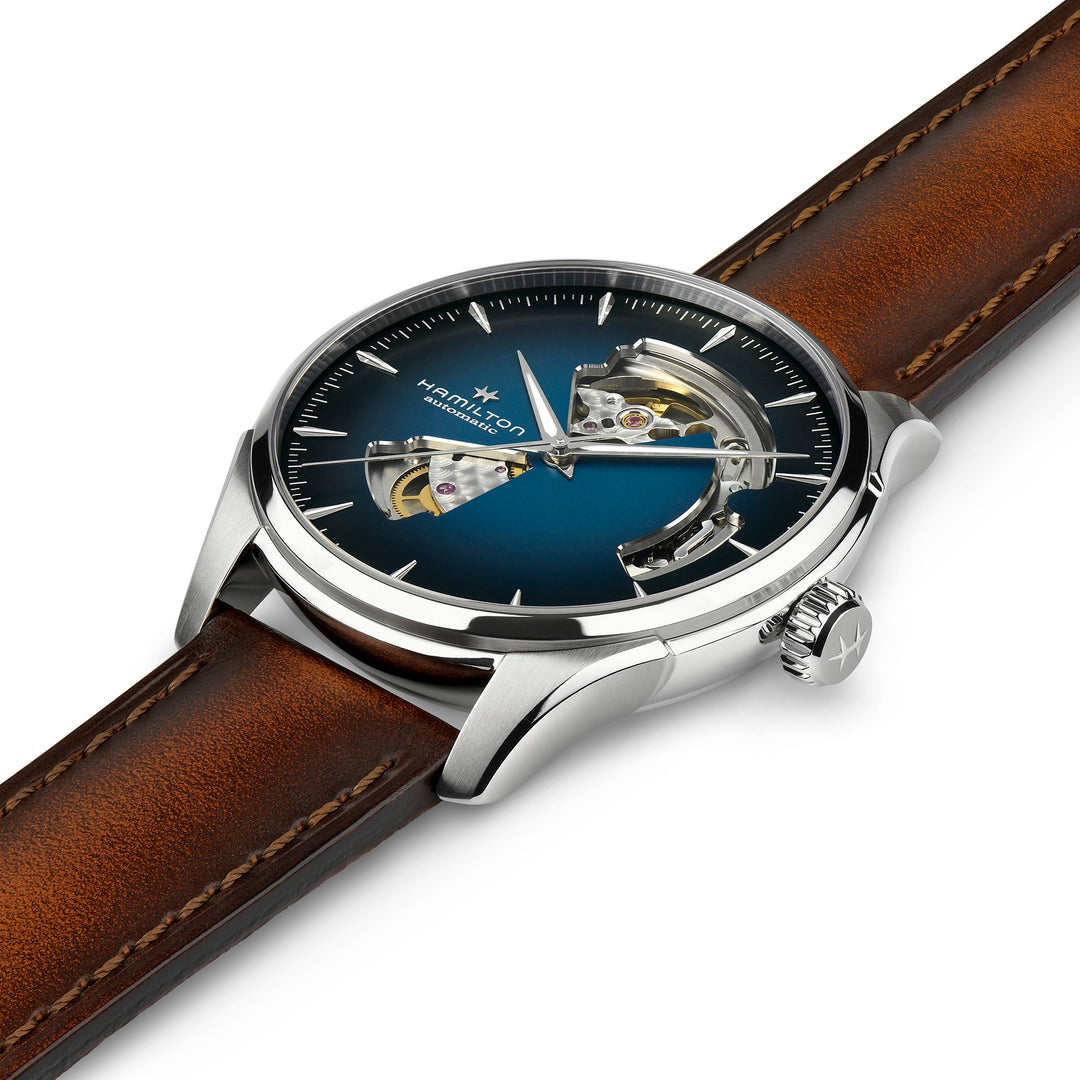 Montre Hamilton Jazzmaster Open Heart Auto automatique en acier inoxydable bracelet cuir 40 mm H32675540