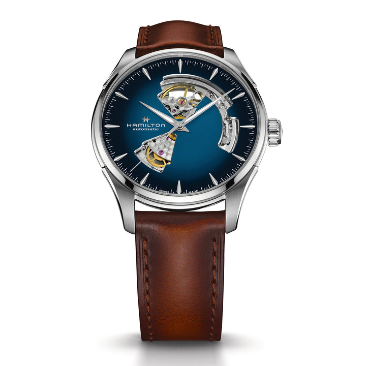 Montre Hamilton Jazzmaster Open Heart Auto automatique en acier inoxydable bracelet cuir 40 mm H32675540