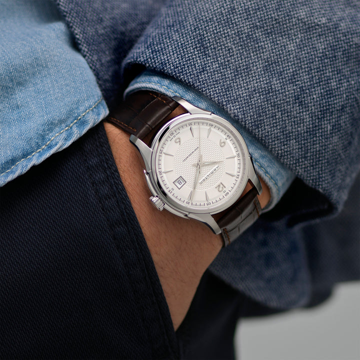 Montre Hamilton Jazzmaster Viewmatic Auto automatique en acier inoxydable avec bracelet en cuir 40 mm H32515555