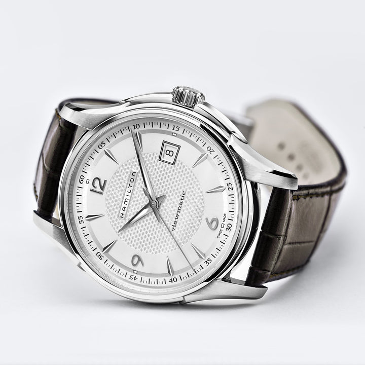 Montre Hamilton Jazzmaster Viewmatic Auto automatique en acier inoxydable avec bracelet en cuir 40 mm H32515555