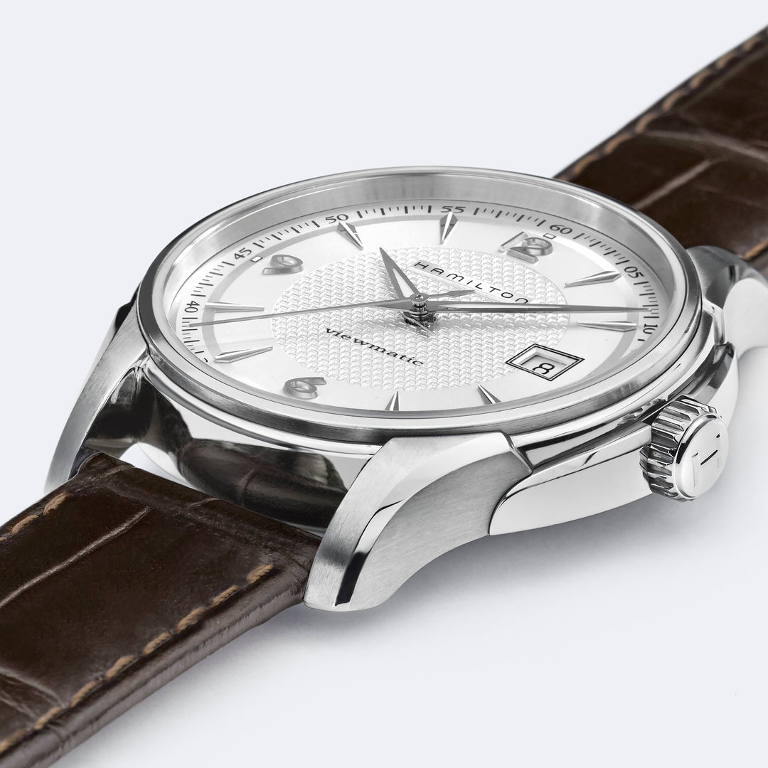 Montre Hamilton Jazzmaster Viewmatic Auto automatique en acier inoxydable avec bracelet en cuir 40 mm H32515555