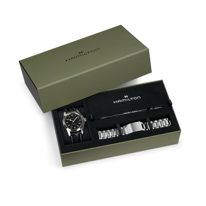 Hamilton Khaki Field Murph automatic stainless steel watch with leather strap, 42 mm, H70605732