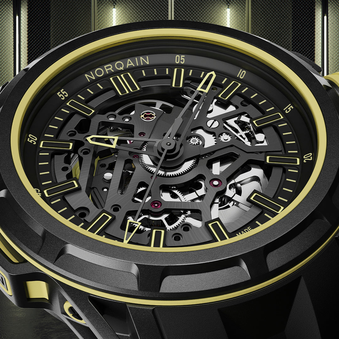 Norqain Wild ONE Skeleton X-Lite automatic stainless steel watch with rubber strap, 41mm N3003.26X01.B01.R01