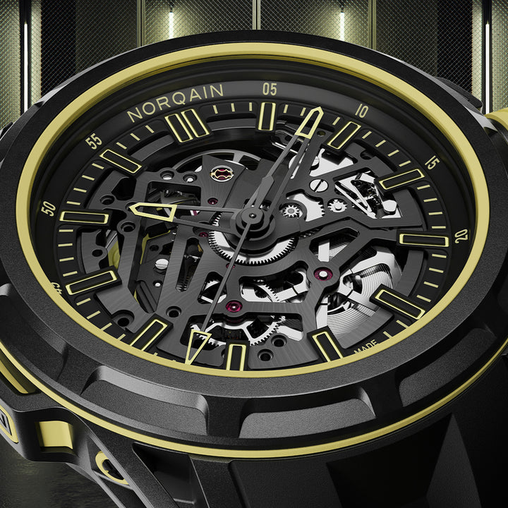 Norqain Wild ONE Skeleton X-Lite automatic stainless steel watch with rubber strap, 41mm N3003.26X01.B01.R01