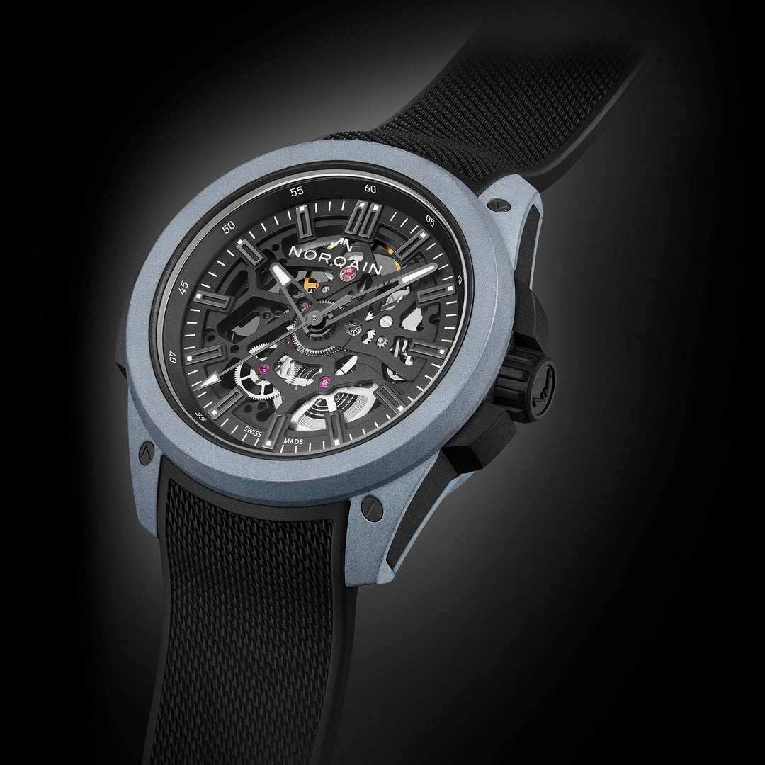Norqain Wild ONE Skeleton automatic stainless steel watch with rubber strap, 42 mm N3000.07Q42.B18.R01