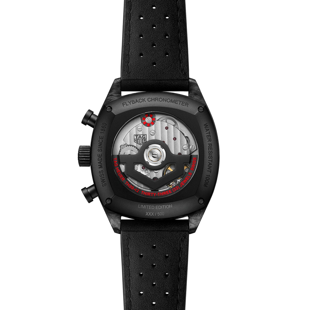 Montre TAG Heuer Monza Flyback Chronograph automatique en carbone forgé bracelet cuir 42 mm CR5092.FC8372