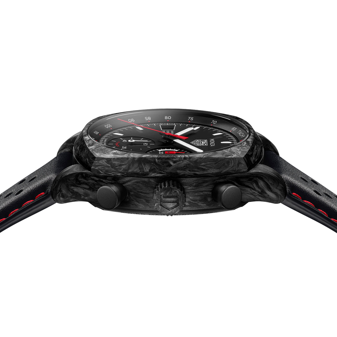 Montre TAG Heuer Monza Flyback Chronograph automatique en carbone forgé bracelet cuir 42 mm CR5092.FC8372