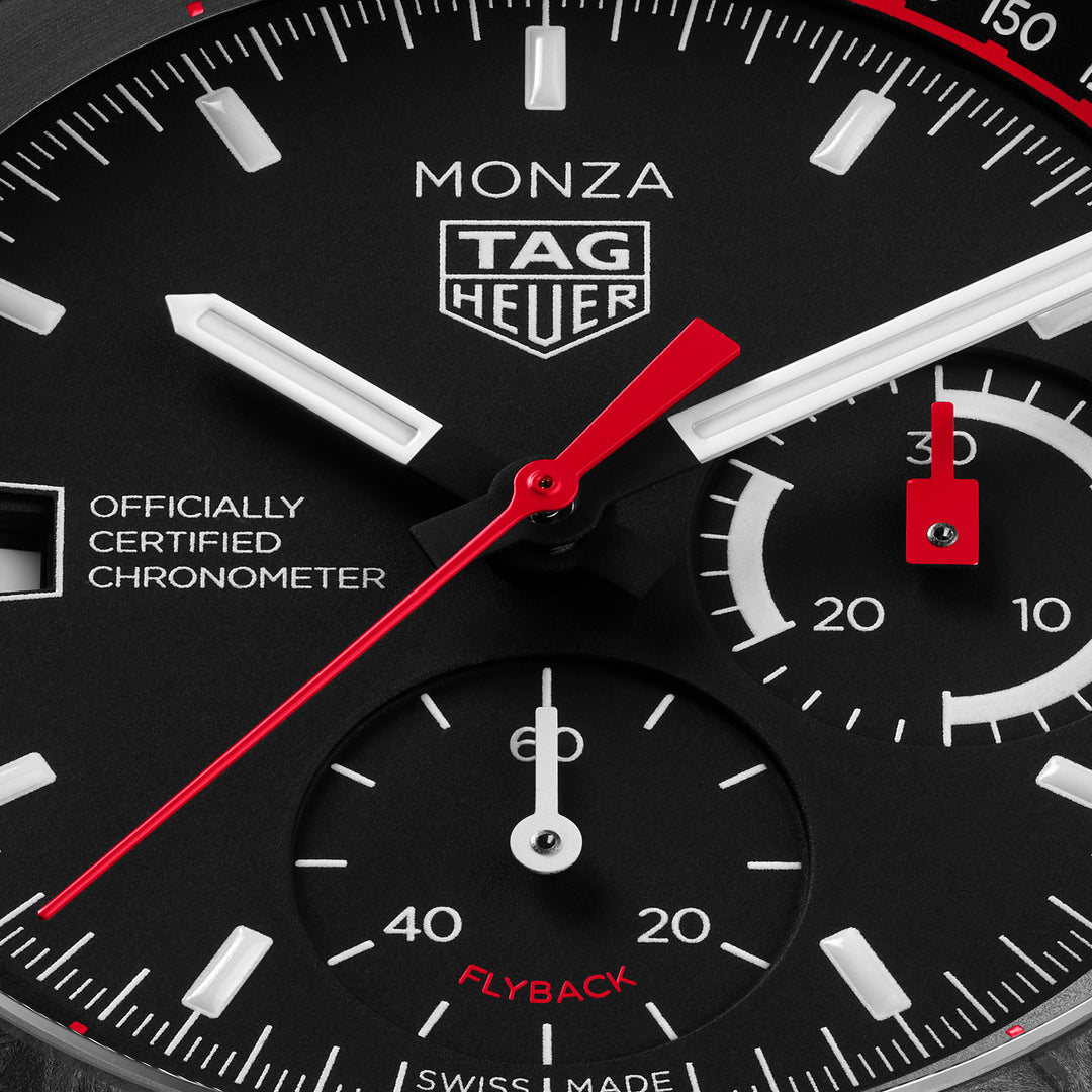 Montre TAG Heuer Monza Flyback Chronograph automatique en carbone forgé bracelet cuir 42 mm CR5092.FC8372