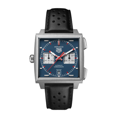 TAG Heuer Monaco automatic chronograph watch in titanium with leather strap, 39 mm, CDW2181.FC8360