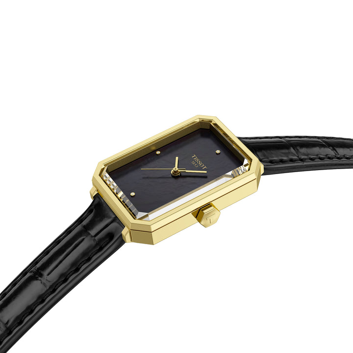 Tissot SRV quartz watch in stainless steel with yellow gold PVD coating, leather strap 30 mm T160.110.36.126.00