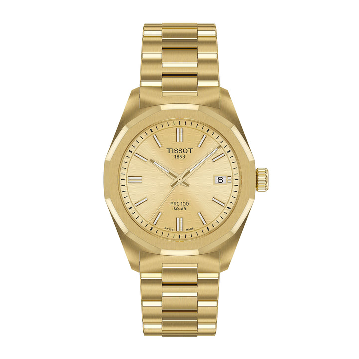 Tissot PRC 100 Solar quartz solar watch in stainless steel with yellow gold PVD coating 34 mm T151.822.33.021.00