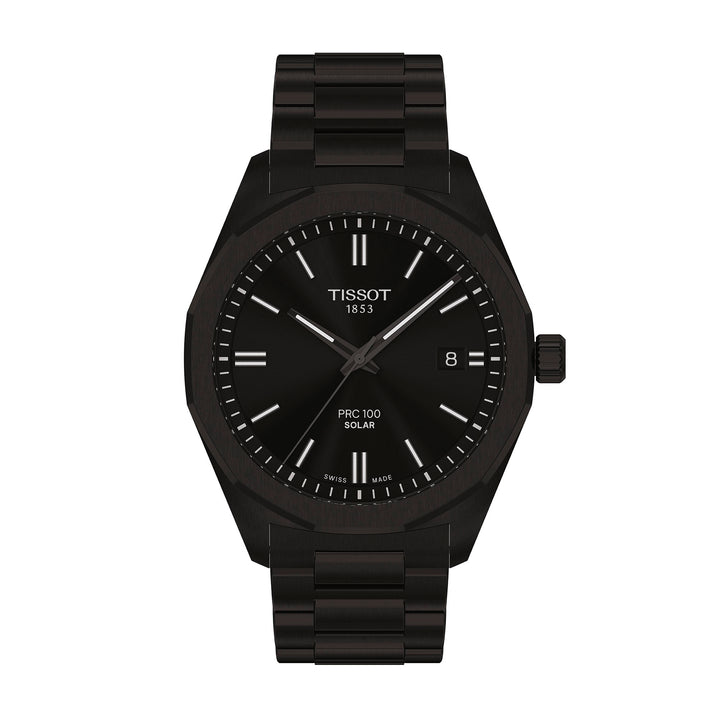 Montre Tissot PRC 100 Solar quartz solaire en acier inoxydable revêtement PVD noir 39 mm T151.422.33.051.00