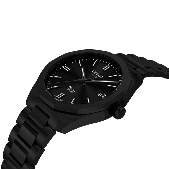 Montre Tissot PRC 100 Solar quartz solaire en acier inoxydable revêtement PVD noir 39 mm T151.422.33.051.00