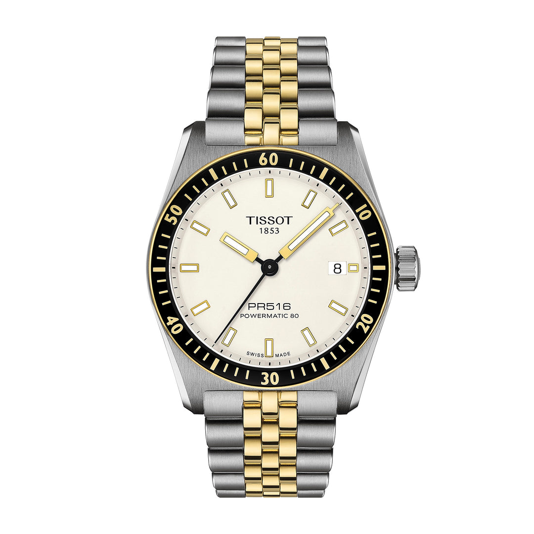 Tissot PR516 Powermatic 80 automatic watch in two-tone stainless steel with yellow gold PVD coating 38 mm T149.407.22.011.00