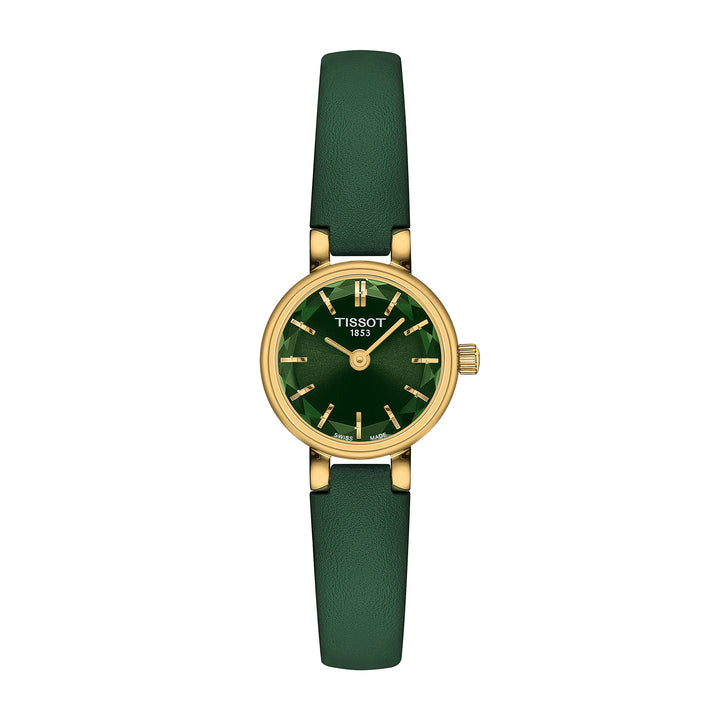 Montre Tissot Lovely Round quartz en acier inoxydable revêtement PVD or jaune bracelet cuir 19.5 mm T140.009.36.091.00
