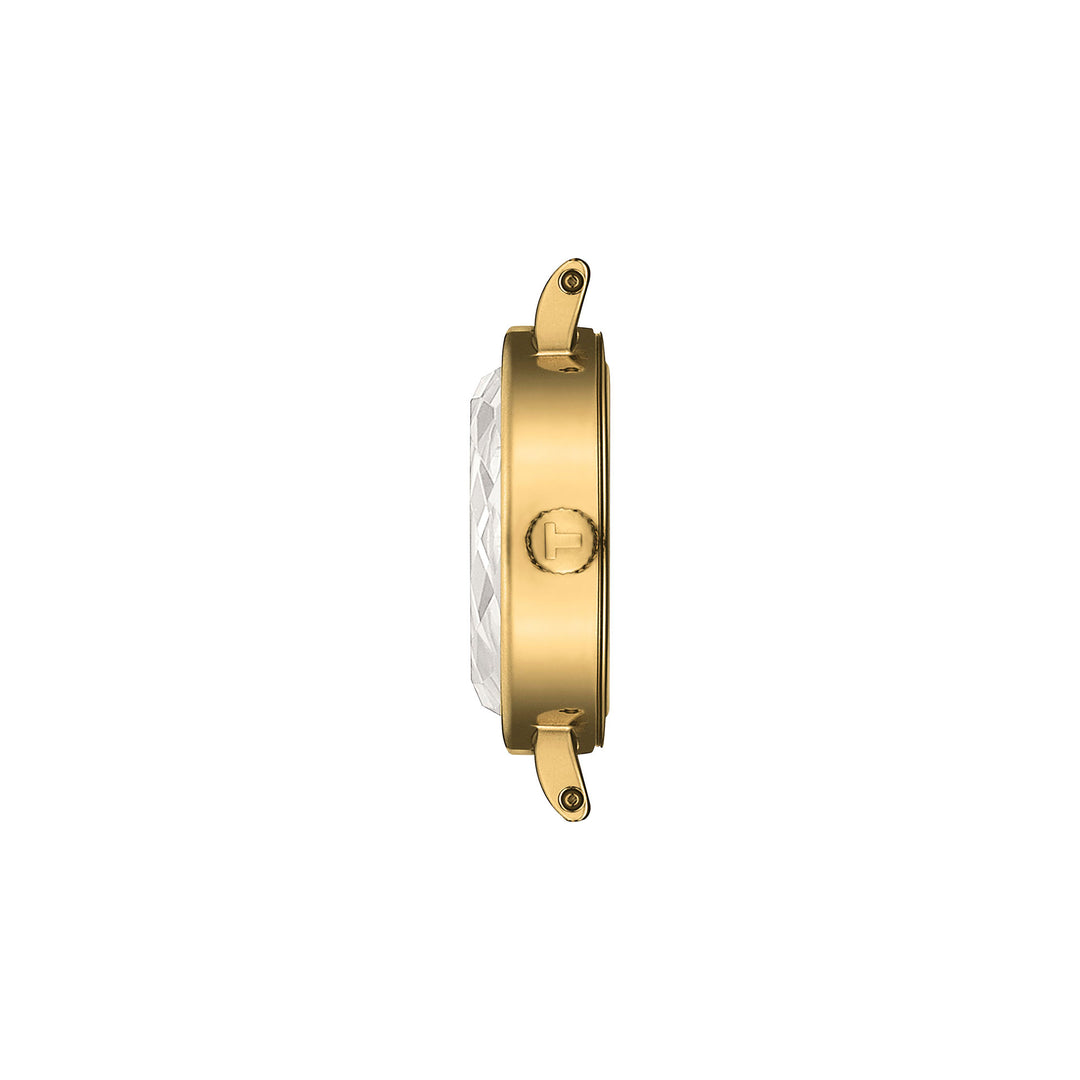 Montre Tissot Lovely Round quartz en acier inoxydable revêtement PVD or jaune bracelet cuir 19.5 mm T140.009.36.091.00
