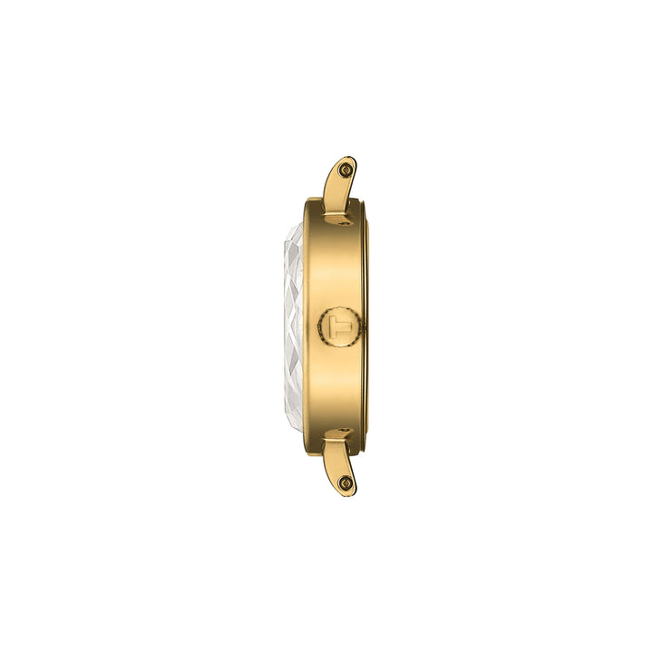 Montre Tissot Lovely Round quartz en acier inoxydable revêtement PVD or jaune bracelet cuir 19.5 mm T140.009.36.091.00