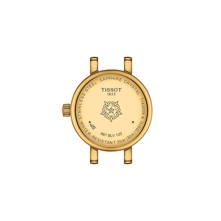 Montre Tissot Lovely Round quartz en acier inoxydable revêtement PVD or jaune bracelet cuir 19.5 mm T140.009.36.091.00