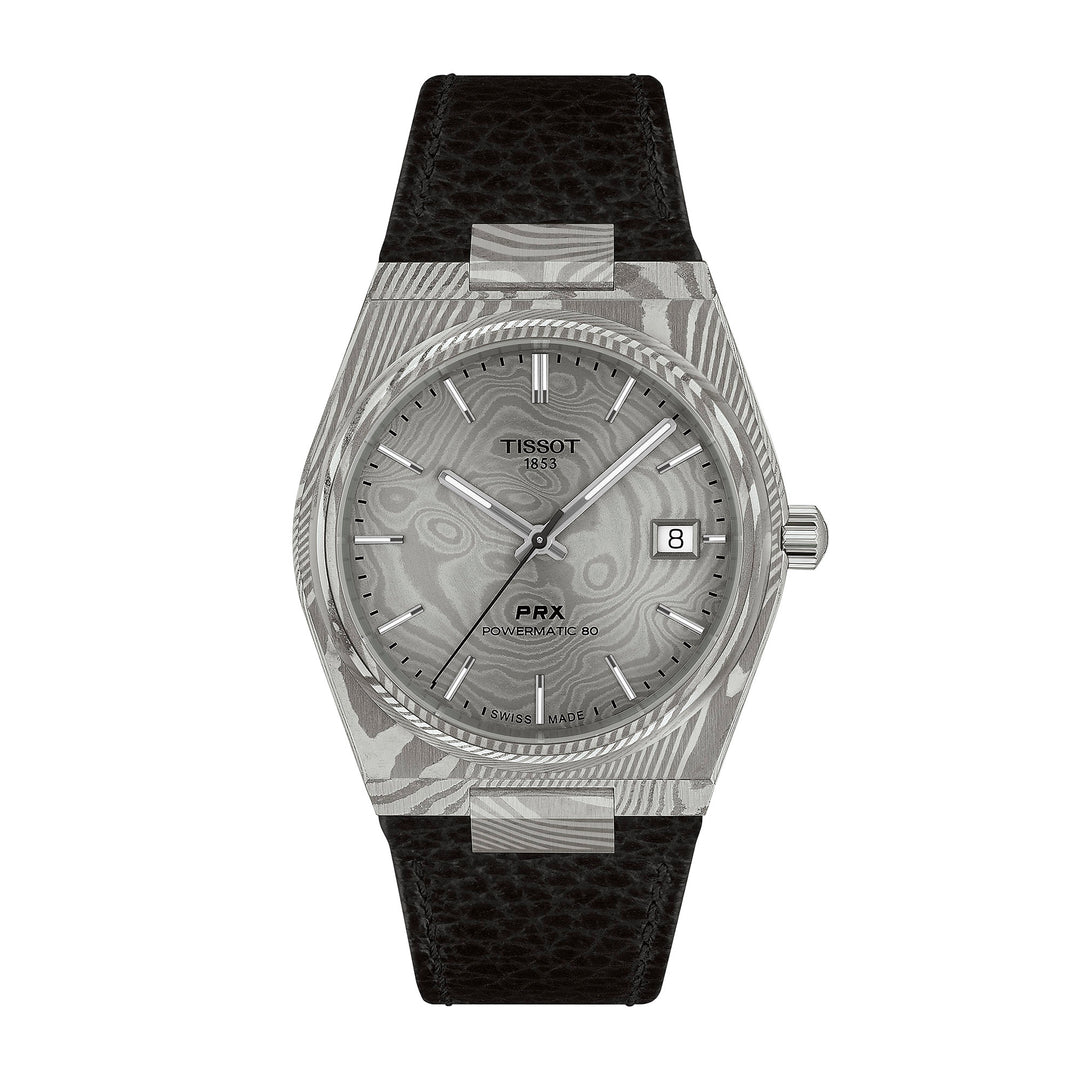 Tissot PRX Damascus Steel Powermatic 80 Automatic Watch in Damascened Stainless Steel with Leather Strap 38 mm T137.807.96.081.00
